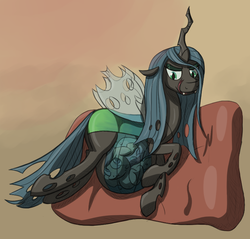 Size: 850x813 | Tagged: dead source, safe, artist:variant, queen chrysalis, scootaloo, changeling, changeling queen, pegasus, pony, g4, belly, big belly, butt, chrysalispred, female, fetish, internal, licking lips, lying down, on side, plot, scootaprey, scrunchy face, tongue out, transparent flesh, vore, x-ray