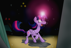 Size: 2074x1400 | Tagged: safe, artist:uwdr-64, twilight sparkle, alicorn, pony, g4, bubble, female, magic, mare, twilight sparkle (alicorn), underwater