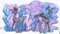 Size: 3190x1813 | Tagged: safe, artist:nekotigerfire, nightmare moon, nightmare rarity, g4, duality, self ponidox, traditional art