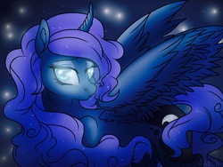 Size: 1024x768 | Tagged: safe, artist:dewdrop-210, princess luna, alicorn, pony, g4, curved horn, female, horn, solo