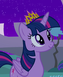 Size: 410x498 | Tagged: safe, screencap, twilight sparkle, alicorn, pony, g4, princess twilight sparkle (episode), crown, female, folded wings, mare, new crown, smiling, solo, twilight sparkle (alicorn), wings