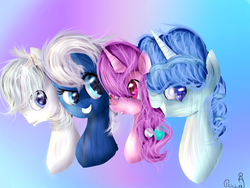 Size: 1024x768 | Tagged: dead source, safe, artist:pexxastar, double diamond, night glider, party favor, sugar belle, earth pony, pegasus, pony, unicorn, g4, the cutie map, equal four, female, group, male, mare, quartet, stallion