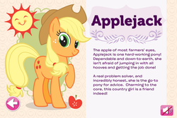 Size: 480x320 | Tagged: safe, ruckus media group, screencap, applejack, earth pony, pony, g4, my little pony: twilight sparkle teacher for a day, official, female, mare, raised hoof, solo, text