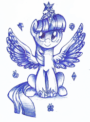 Size: 767x1039 | Tagged: safe, artist:va1ly, twilight sparkle, alicorn, pony, g4, elements of harmony, female, mare, monochrome, pen, sketch, solo, twilight sparkle (alicorn), wingboner