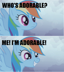 Size: 999x1132 | Tagged: safe, screencap, rainbow dash, pegasus, pony, g4, cute, dashabetes, female, frown, grin, image macro, mare, meme, smiling, solo, spread wings, squee, text