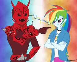 Size: 994x803 | Tagged: safe, artist:sylvesterkittycat, rainbow dash, equestria girls, g4, crossover, humanized, kamen rider, kamen rider den-o, momotaros