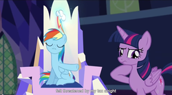 Size: 1279x713 | Tagged: safe, screencap, rainbow dash, twilight sparkle, alicorn, pony, g4, the cutie map, female, mare, meme, twilight sparkle (alicorn), youtube caption