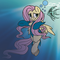 Size: 2000x2000 | Tagged: safe, artist:dfectivedvice, artist:pananovich, fluttershy, fish, g4, aquaman, crossover, female, high res, solo, superhero, underhoof