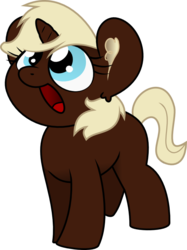 Size: 596x797 | Tagged: safe, artist:sketchy brush, artist:titi, oc, oc only, oc:cocoa swirl, pony, unicorn, blonde, blonde mane, brown fur, collaboration, female, filly, simple background, smiling, transparent background, vector, vector trace