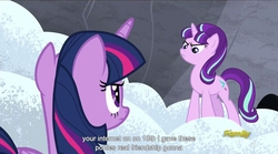 Size: 1280x712 | Tagged: safe, screencap, starlight glimmer, twilight sparkle, alicorn, pony, g4, the cutie map, female, mare, meme, s5 starlight, twilight sparkle (alicorn), youtube caption