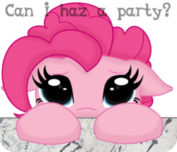 Size: 728x624 | Tagged: safe, artist:ipandacakes, pinkie pie, g4, caption, female, puppy dog eyes, sad, simple background, solo, transparent background