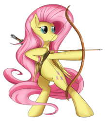Size: 1794x1995 | Tagged: dead source, safe, artist:flamevulture17, fluttershy, pegasus, pony, g4, archery, arrow, bipedal, bow (weapon), bow and arrow, female, simple background, solo, transparent background, weapon