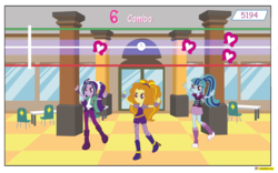 Size: 4770x2967 | Tagged: safe, artist:conikiblasu-fan, gameloft, adagio dazzle, aria blaze, sonata dusk, equestria girls, g4, my little pony equestria girls: rainbow rocks, dancing, fake, the dazzlings