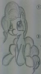 Size: 1086x1964 | Tagged: artist needed, safe, pinkie pie, g4, female, looking up, monochrome, sitting, solo