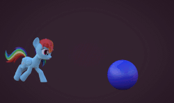 Size: 1005x600 | Tagged: safe, artist:creatorofpony, artist:dsmt, rainbow dash, pegasus, pony, g4, 3d, animated, ball, bipedal leaning, blender, cute, dashabetes, female, grin, horses doing horse things, looking at you, mare, playing, pushing, running, smiling, solo, trotting, youtube link