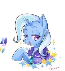 Size: 652x714 | Tagged: safe, artist:mococo, trixie, pony, unicorn, g4, cape, clothes, female, lidded eyes, mare, missing accessory, solo, trixie's cape