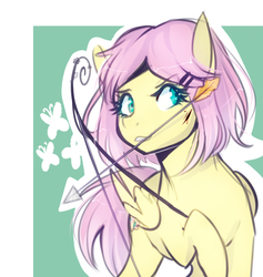 Size: 839x886 | Tagged: safe, artist:beaty, fluttershy, g4, alternate hairstyle, arrow, blood, bow (weapon), bow and arrow, female, solo, weapon