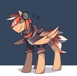 Size: 640x632 | Tagged: dead source, safe, artist:glacierponi, oc, oc only, oc:glacier stripes, clothes, headphones, jacket, music, solo