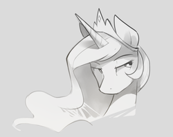 Size: 1280x1016 | Tagged: safe, artist:glacierponi, princess celestia, g4, black and white, female, grayscale, portrait, solo