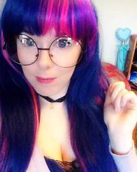 Size: 416x520 | Tagged: safe, artist:mintyblitzz, twilight sparkle, human, g4, cleavage, cosplay, female, glasses, irl, irl human, photo, solo