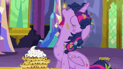 Size: 1280x720 | Tagged: safe, screencap, twilight sparkle, alicorn, pony, castle sweet castle, g4, adorkable, animated, chocolate chips, cute, dork, faceplant, female, folded wings, majestic as fuck, mare, pancakes, puncake, sleeping, solo, sprinkles, twiabetes, twilight sparkle (alicorn), whipped cream, wings