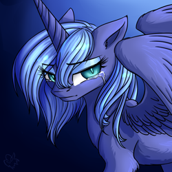 Size: 3000x3000 | Tagged: safe, artist:nothingspecialx9, princess luna, alicorn, pony, g4, crying, female, high res, s1 luna, solo, spread wings