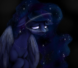 Size: 819x707 | Tagged: safe, artist:colorlesscupcake, princess luna, pony, g4, crying, female, sad, solo, the cosmos