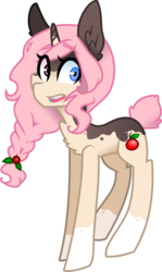Size: 592x992 | Tagged: safe, artist:hi-imrushing, artist:shady norse fox, artist:sketchy brush, oc, oc only, oc:kirsche freude, pony, unicorn, braid, cherry, chest fluff, clothes, hair tie, heterochromia, multicolored coat, pink mane, simple background, socks, transparent background, vector, vector trace
