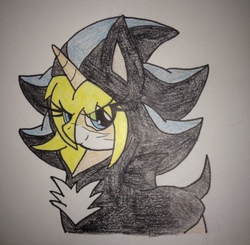 Size: 2048x2006 | Tagged: safe, artist:shadayloronic, oc, oc only, oc:autumn, clothes, cosplay, costume, crossover, high res, mephiles the dark, sonic the hedgehog, sonic the hedgehog (series), traditional art