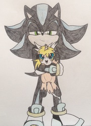 Size: 1448x2014 | Tagged: safe, artist:shadayloronic, oc, oc:autumn, crossover, mephiles the dark, sonic the hedgehog, sonic the hedgehog (series), traditional art