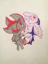 Size: 2448x3264 | Tagged: safe, artist:shadayloronic, twilight sparkle, alicorn, pony, g4, crossover, crossover shipping, female, high res, male, mare, shadow the hedgehog, shadtwi, sonic the hedgehog, sonic the hedgehog (series), traditional art, twilight sparkle (alicorn)