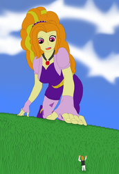 Size: 1700x2473 | Tagged: safe, artist:final7darkness, adagio dazzle, oc, oc:vanilla beam, equestria girls, g4, my little pony equestria girls: rainbow rocks, amulet, clothes, giantess, micro, necklace, open mouth, request, requested art, vanilla beam