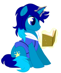 Size: 1024x1205 | Tagged: safe, artist:xnightmelody, oc, oc only, oc:light shine, pony, unicorn, blue, book, commission, magic, male, simple background, solo, stallion, transparent background, vector