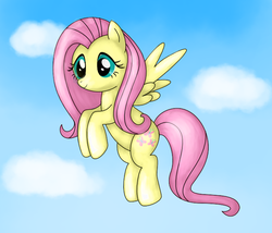 Size: 699x599 | Tagged: safe, artist:tamabelle, fluttershy, g4, cloud, cloudy, cute, female, flying, smiling, solo