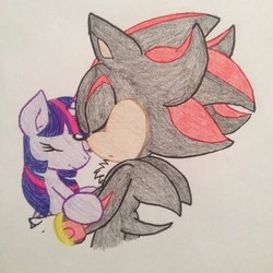 Size: 2448x2448 | Tagged: safe, artist:shadayloronic, twilight sparkle, alicorn, pony, g4, crossover, female, high res, male, mare, shadow the hedgehog, sonic the hedgehog, sonic the hedgehog (series), traditional art, twilight sparkle (alicorn)