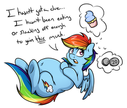 Size: 1586x1352 | Tagged: safe, artist:graphenescloset, rainbow dash, g4, belly, belly button, chubby, cupcake, fat, female, rdisbestchub, solo, tubby wubby pony waifu, weight