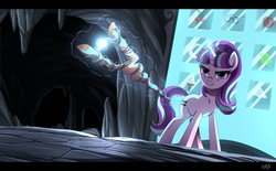 Size: 1370x850 | Tagged: dead source, safe, artist:ruhje, starlight glimmer, pony, g4, the cutie map, cutie mark vault, female, magic, s5 starlight, solo, staff, staff of sameness