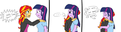 Size: 1587x431 | Tagged: safe, artist:catlover1672, sunset shimmer, twilight sparkle, equestria girls, g4, my little pony equestria girls: rainbow rocks, comic, crying, female, hug, lesbian, ship:sunsetsparkle, shipping, twilight sparkle (alicorn)