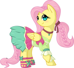 Size: 1518x1406 | Tagged: safe, artist:violentdreamsofmine, fluttershy, pony, equestria girls, friendship through the ages, g4, my little pony equestria girls: rainbow rocks, alternate hairstyle, blushing, clothes, dress, female, folk fluttershy, skirt, smiling, solo