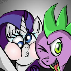 Size: 1600x1600 | Tagged: safe, artist:lennonblack, rarity, spike, g4, female, funny face, male, puffy cheeks, selfie, ship:sparity, shipping, straight