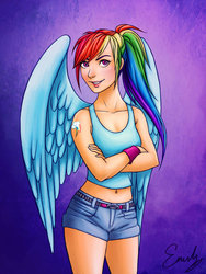 Size: 600x797 | Tagged: safe, artist:emmitz, rainbow dash, human, g4, female, humanized, solo