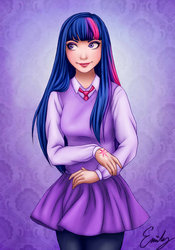 Size: 600x858 | Tagged: safe, artist:emmitz, twilight sparkle, human, g4, female, humanized, solo