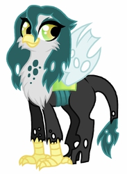 Size: 566x774 | Tagged: safe, artist:unoriginai, changeling, classical hippogriff, griffon, hippogriff, hybrid, changeling hybrid, crack shipping, cute, interspecies offspring, magical lesbian spawn, offspring, parent:gilda, parent:queen chrysalis, parents:gildalis, simple background, white background