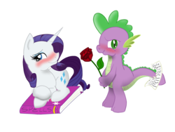 Size: 2048x1536 | Tagged: safe, artist:caldercloud, rarity, spike, g4, date, female, male, rose, ship:sparity, shipping, simple background, straight, transparent background