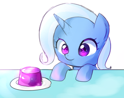 Size: 700x558 | Tagged: safe, artist:weiliy, trixie, pony, unicorn, g4, cute, diatrixes, female, filly, jello, mare, solo, younger