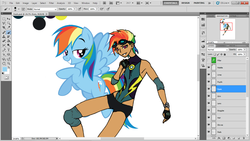 Size: 1366x768 | Tagged: safe, artist:pumpjack, rainbow dash, human, g4, humanized, photoshop, wip