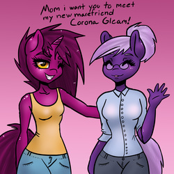 Size: 3937x3937 | Tagged: safe, artist:pitchyy, oc, oc only, oc:corona gleam, oc:pitch, anthro, duo, female, high res, lesbian