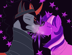 Size: 1244x956 | Tagged: safe, artist:artisan-garden, king sombra, twilight sparkle, pony, unicorn, g4, duo, female, imminent kissing, kissing, male, mare, ship:twibra, shipping, stallion, straight