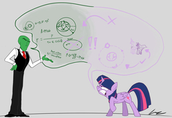 Size: 5000x3410 | Tagged: safe, artist:anontheanon, princess celestia, princess luna, twilight sparkle, oc, oc:anon, alicorn, human, pony, g4, absurd resolution, angry, argument, blasphemy, cosine approximation, differential equation, fancy mathematics, female, glare, gritted teeth, heliocentric theory, heresy, kepler's laws, mare, math, physics, raised hoof, science, twilight sparkle (alicorn)