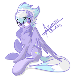 Size: 1950x2075 | Tagged: safe, artist:asimplerarity, cloudchaser, pegasus, pony, g4, chest fluff, eye clipping through hair, eyebrows, eyebrows visible through hair, female, mare, raised hoof, simple background, sitting, solo, spread wings, white background